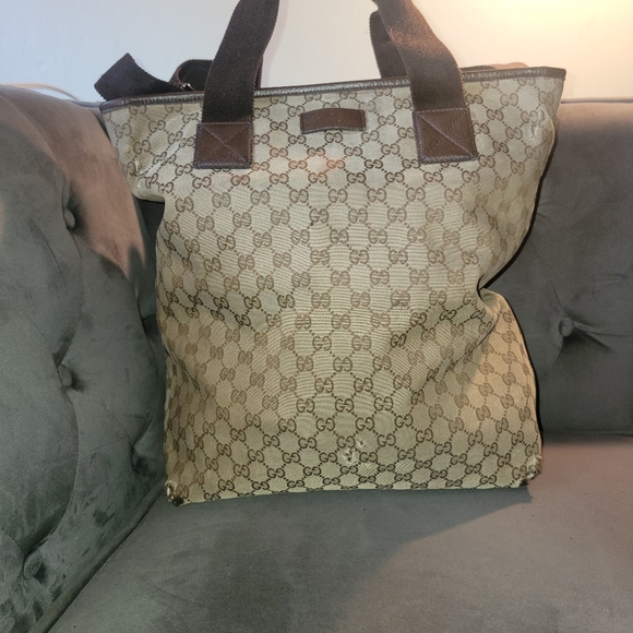 Authentic Gucci GG Canvas Brown Beige Large 2way Shoppers Shoulder Bag Tote - Picture 12 of 16